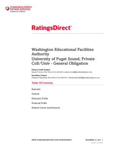 Washington Educational Facilities Authority University of Puget Sound; Private Coll/Univ - General Obligation