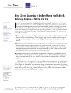 I How Schools Responded to Student Mental Health Needs Fact Sheet