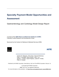 Specialty Payment Model Opportunities and Assessment Gastroenterology and Cardiology Model Design Report