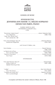 JENNIFER ANN MAYER ’15, MEZZO-SOPRANO DENES VAN PARYS, PIANO SENIOR RECITAL