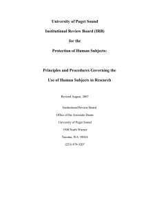 University of Puget Sound  Institutional Review Board (IRB) for the