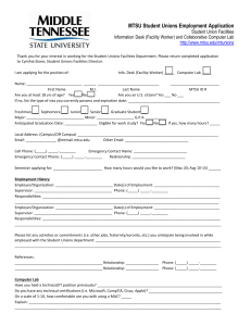 MTSU Student Unions Employment Application Student Union Facilities