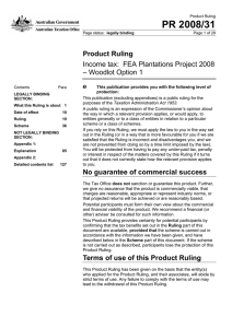 PR 2008/31 Product Ruling Income tax:  FEA Plantations Project 2008