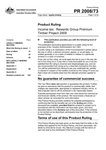 PR 2008/73 Product Ruling Income tax:  Rewards Group Premium Timber Project 2009