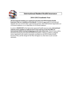 International Student Health Insurance 2014-2015 Academic Year