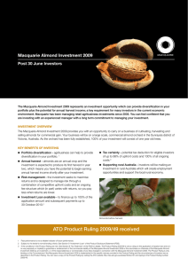 Macquarie Almond Investment 2009 Post 30 June Investors
