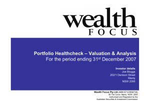 Portfolio Healthcheck – Valuation &amp; Analysis For the period ending 31 st
