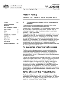 PR 2009/55 Product Ruling Income tax:  Arafura Pearl Project 2010