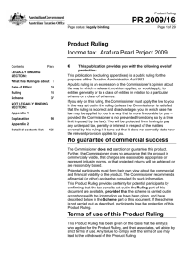 PR 2009/16 Product Ruling Income tax:  Arafura Pearl Project 2009