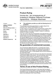 PR 2010/7 Product Ruling Income tax:  tax consequences of