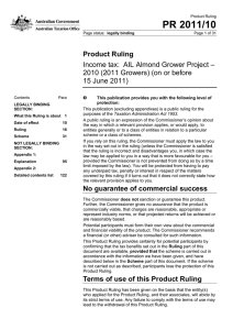 PR 2011/10 Product Ruling Income tax:  AIL Almond Grower Project –