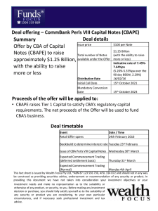 Summary Offer by CBA of Capital Notes (CBAPE) to raise approximately $1.25 Billion,