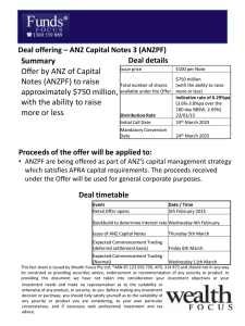 Summary Offer by ANZ of Capital Notes (ANZPF) to raise approximately $750 million,