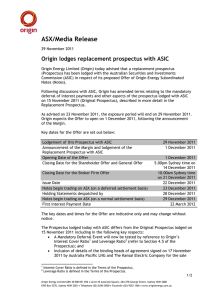 ASX/Media Release Origin lodges replacement prospectus with ASIC