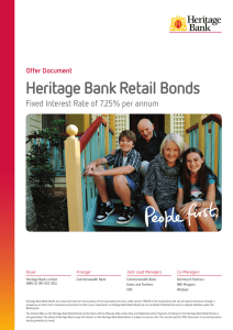 Heritage Bank Retail Bonds Fixed Interest Rate of 7.25% per annum