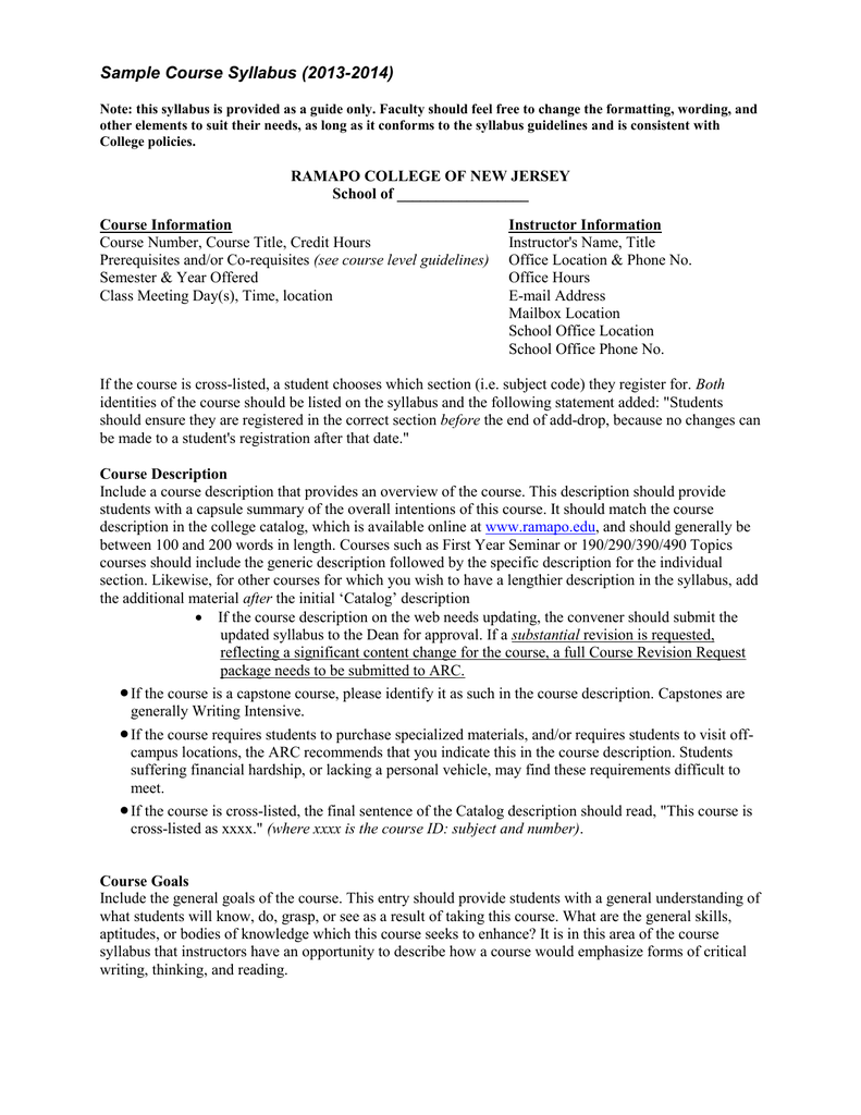 Sample Course Syllabus 2013 2014 
