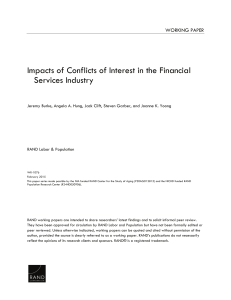 Impacts of Conflicts of Interest in the Financial Services Industry WORKING PAPER