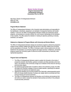 Western Carolina University Program Assessment Plan Undergraduate Admission Assessment Plan for 2007-08