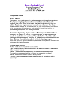 Western Carolina University Program Assessment Plan Orientation Programs Assessment Plan for 2007- 2008