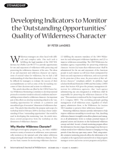 W Developing Indicators to Monitor the “Outstanding Opportunities” Quality of Wilderness Character