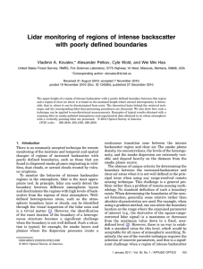 Lidar monitoring of regions of intense backscatter with poorly defined boundaries