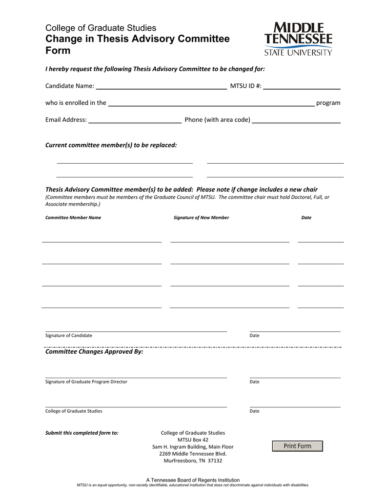 thesis advisory committee form