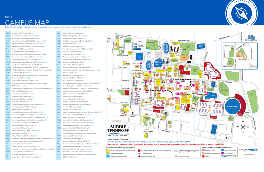 Middle Tennessee State University Campus Map CAMPUS MAP MTSU