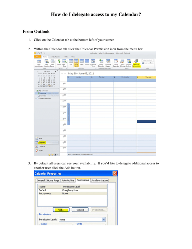 How Do I Delegate Access To My Calendar From Outlook