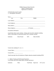 Middle Tennessee State University Athletic Training Program Application for Admission