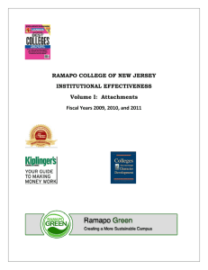 RAMAPO COLLEGE OF NEW JERSEY INSTITUTIONAL EFFECTIVENESS Volume I:  Attachments Fiscal Years 2009, 2010, and 2011 