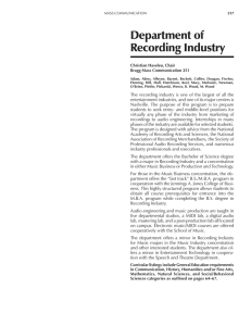 Department of Recording Industry Christian Haseleu, Chair Bragg Mass Communication 251