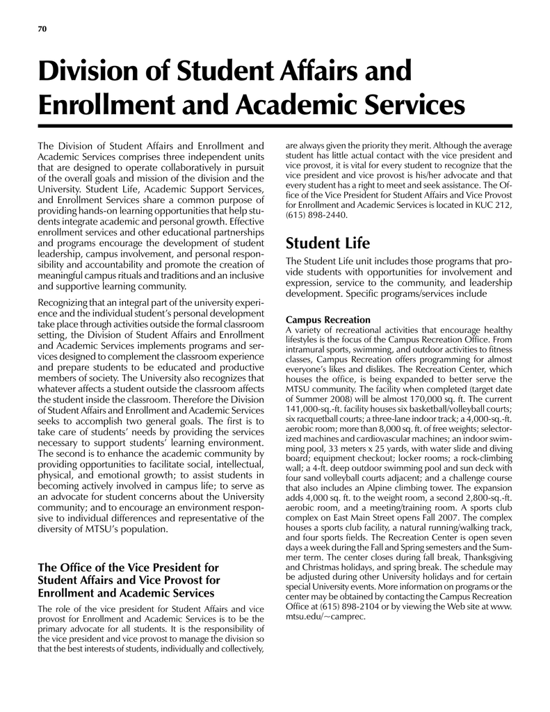 Division Of Student Affairs And Enrollment And Academic Services The ...