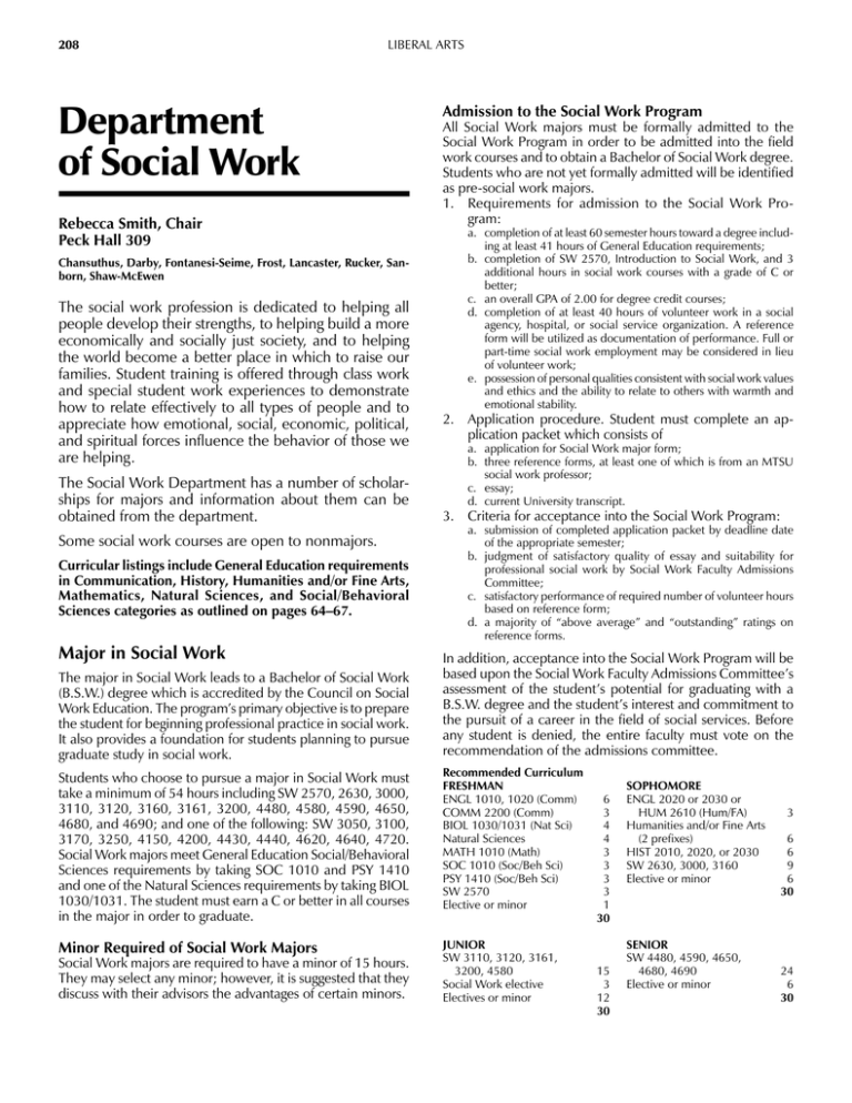 Department Admission To The Social Work Program