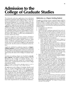 Admission to the College of Graduate Studies Admission as a Degree-Seeking Student