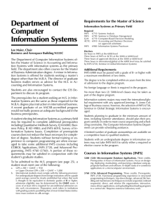 Department of Computer Information Systems Requirements for the Master of Science