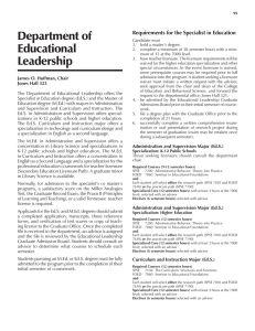 Department of Educational Requirements for the Specialist in Education