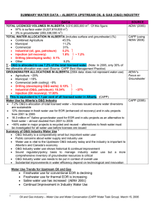 SUMMARY WATER DATA – ALBERTA UPSTREAM OIL &amp; GAS (O&amp;G)... DATA