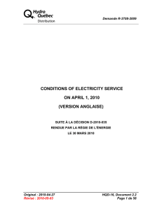 A CONDITIONS OF ELECTRICITY SERVICE ON APRIL 1, 2010 (VERSION ANGLAISE)