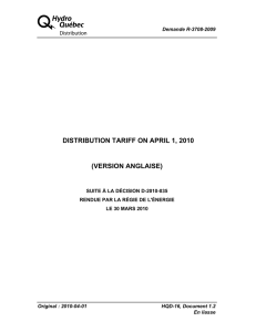 A DISTRIBUTION TARIFF ON APRIL 1, 2010  (VERSION ANGLAISE)