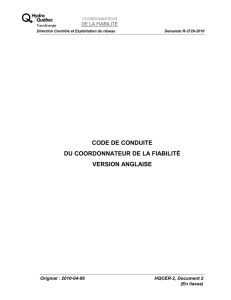 CODE DE CONDUITE DU COORDONNATEUR DE LA FIABILITÉ VERSION ANGLAISE