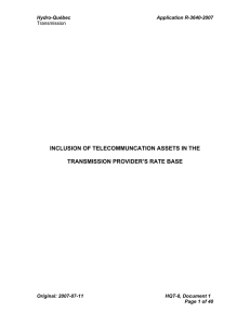 INCLUSION OF TELECOMMUNCATION ASSETS IN THE TRANSMISSION PROVIDER’S RATE BASE