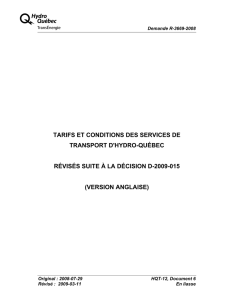 TARIFS ET CONDITIONS DES SERVICES DE TRANSPORT D'HYDRO-QUÉBEC