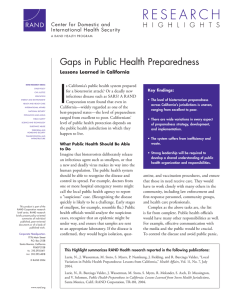 I Gaps in Public Health Preparedness Lessons Learned in California
