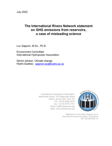 The International Rivers Network statement on GHG emissions from reservoirs,