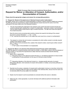 Request for Waiver or Alteration of Consent, Authorization, and/or