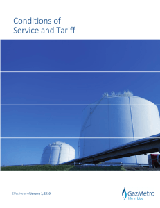 Conditions of Service and Tariff Effective as of January 1, 2016