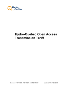 Hydro-Québec Open Access Transmission Tariff  Decisions D-2016-029, D-2016-046 and D-2016-050