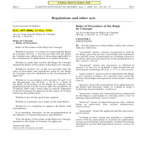 Regulations and other acts Rules of Procedure of the Régie de l’énergie