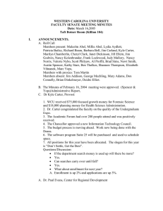 WESTERN CAROLINA UNIVERSITY FACULTY SENATE MEETING MINUTES Date: Taft Botner Room (Killian 104)