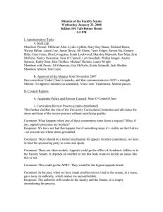 Minutes of the Faculty Senate Wednesday January 23, 2008 3-5 PM